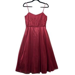 Vintage 90s As U Wish Party Dress Fit Flare Sleeveless Tulle Overlay Red Size 5‎